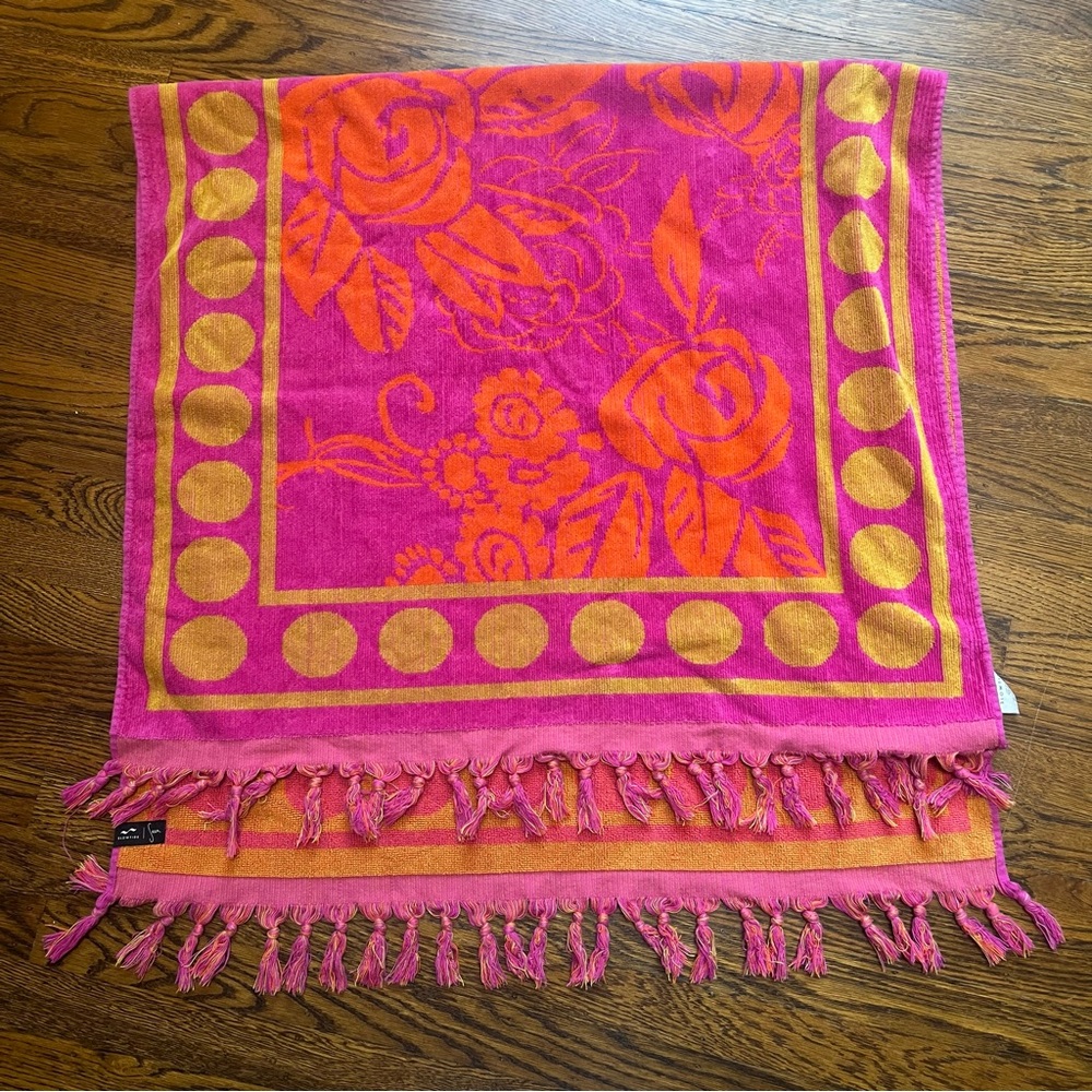 Revolve Slowtide Beach Towel - Pink & Orange Rose Floral With Tassel